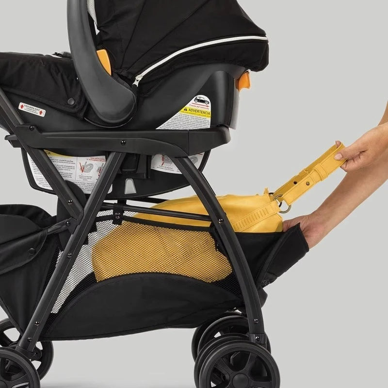 New KeyFit Caddy Frame Stroller Accepts All Infant Car Seats Adjustable Handle Parent Tray Black