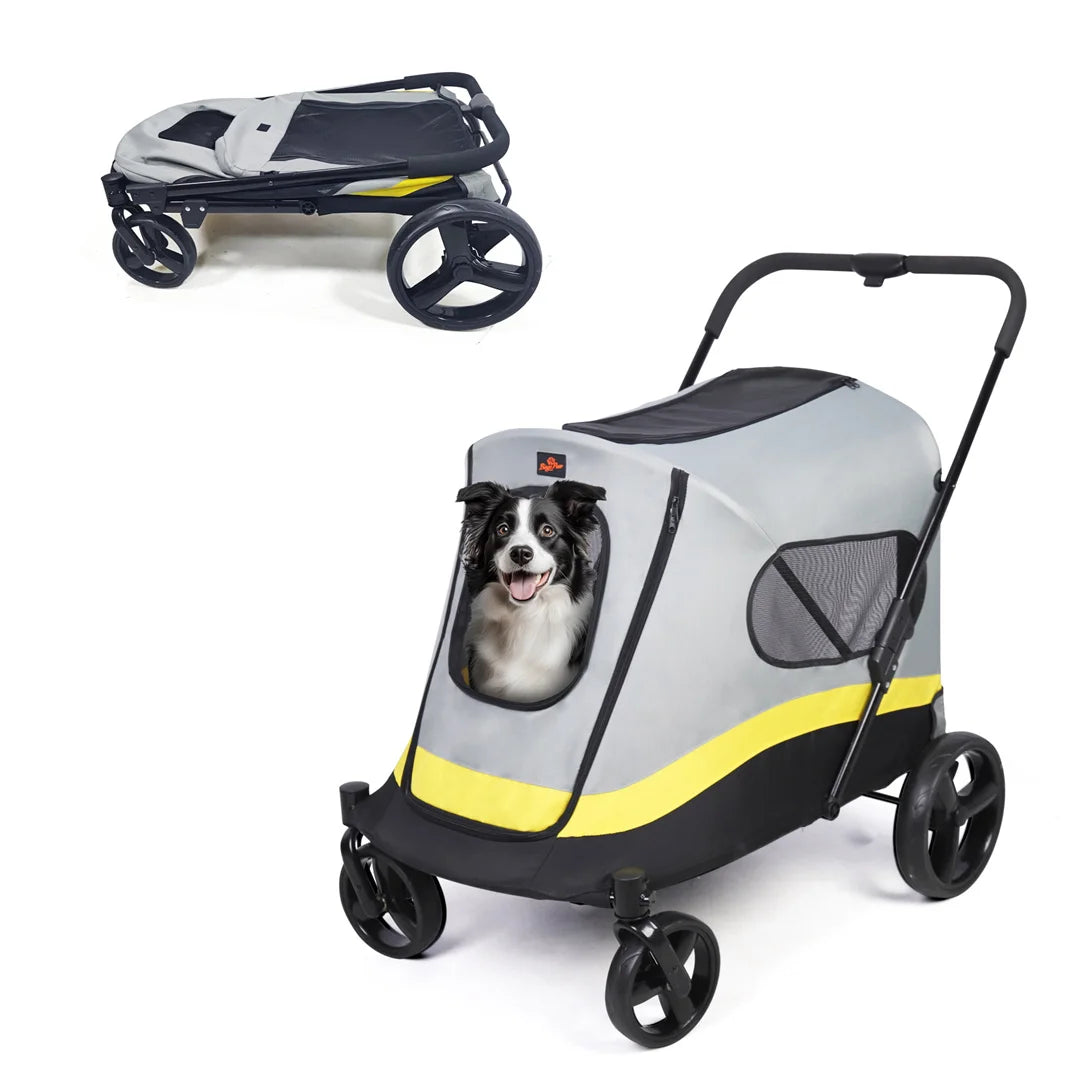 Foldable Dog Stroller With 4 Wheels And Rainproof Cover