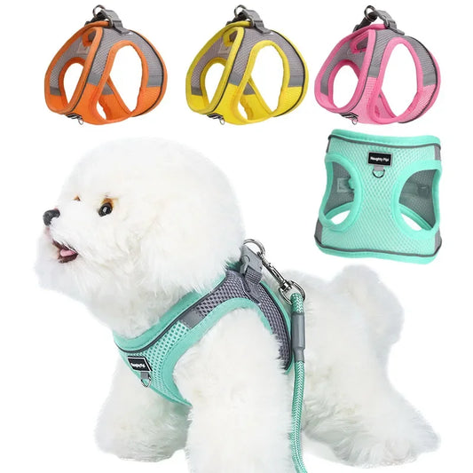 Dog Harness for Small Dogs Adjustable Puppy and Cat Vest for French Bulldog Chihuahua and Pug with Outdoor Walking Collar and Leash Set