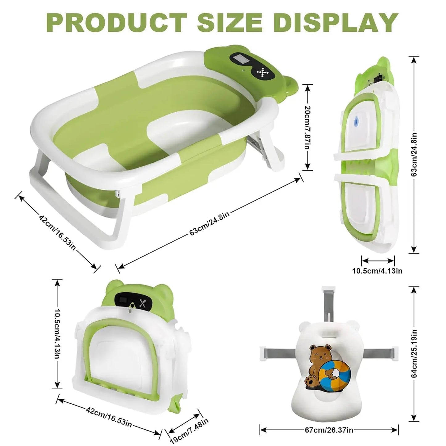 Foldable Baby Bathtub with Thermometer and Floating Cushion for Infants and Toddlers 0 to 36 Months