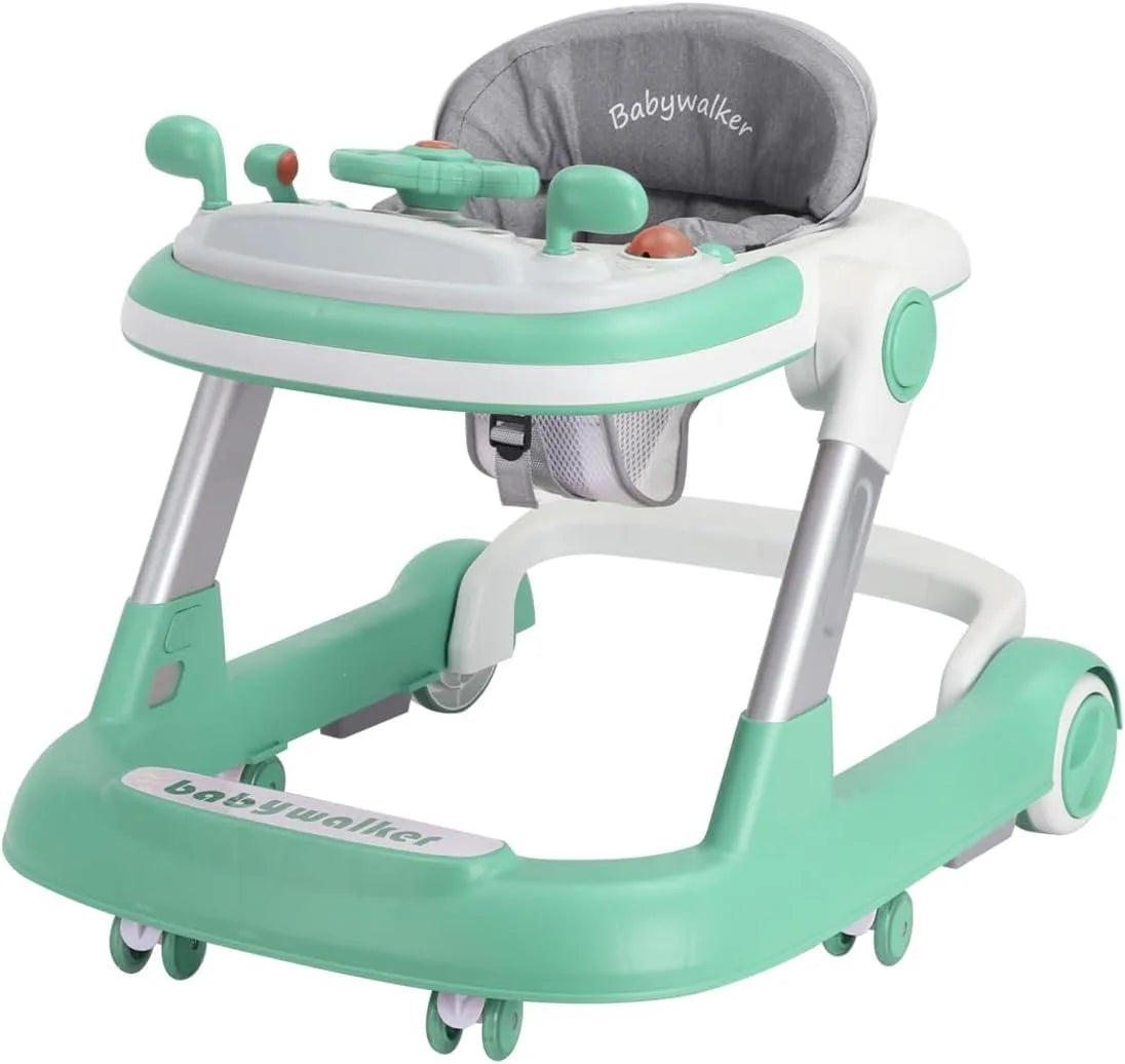 2 in 1 Baby Walker Toddler Push Walker with Removable Feeding Tray and Music Tray Foldable Design