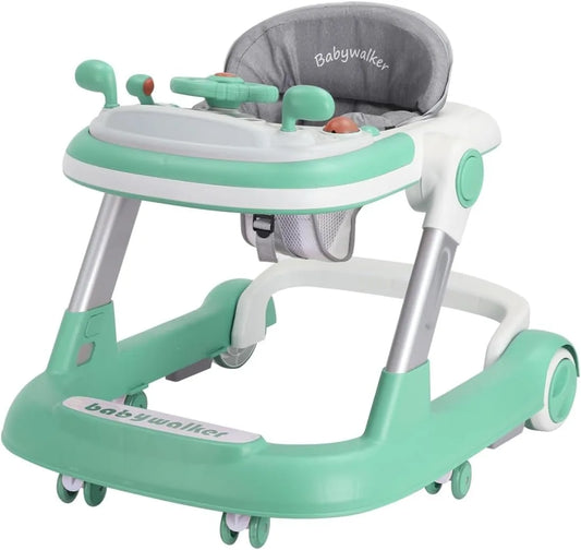 2 in 1 Baby Walker Toddler Push Walker with Removable Feeding Tray and Music Tray Foldable Design