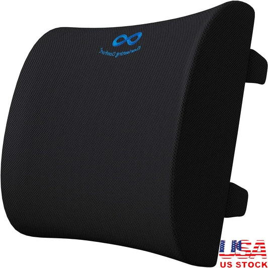 Ergonomic Lumbar Support Pillow Memory Foam Back Cushion for Office Chair Car and Couch with Contoured Design and Adjustable Straps