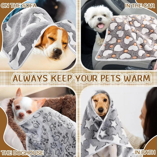 6 Pcs Small Dogs Blankets Super Soft Flannel Paw Prints