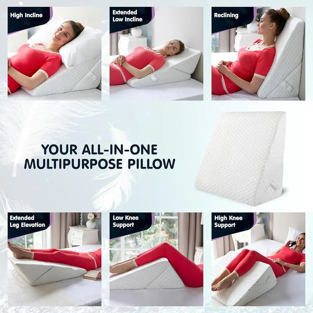 Adjustable Wedge Pillow with Memory Foam for Sleep Apnea GERD Back Pain Relief Post Surgery Multi Use Elevation Support