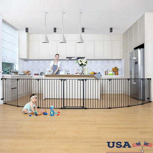 198 Inch Extra Wide Baby Gate Auto Close Pet Gate for Doorways Stairs and Fireplaces Folding Design Child Dog Playpen