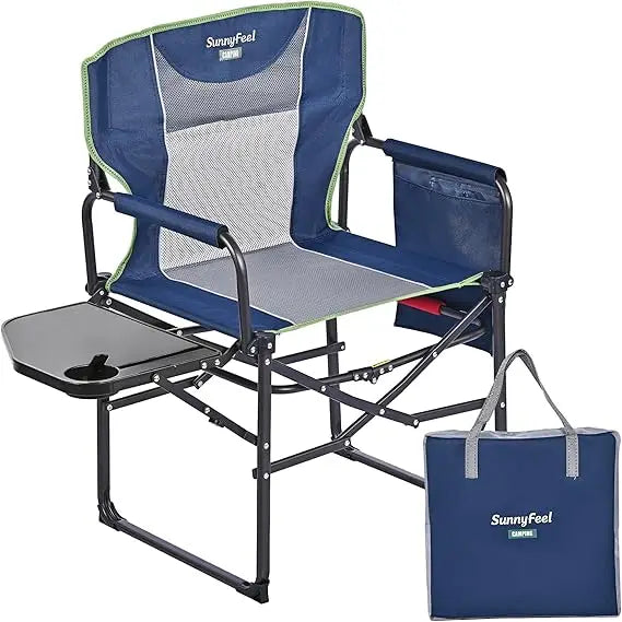 Camping Directors Chair, Heavy Duty,Oversized Portable Folding Chair with Side Table, Pocket for Beach, Fishing,Trip,Picnic,Law