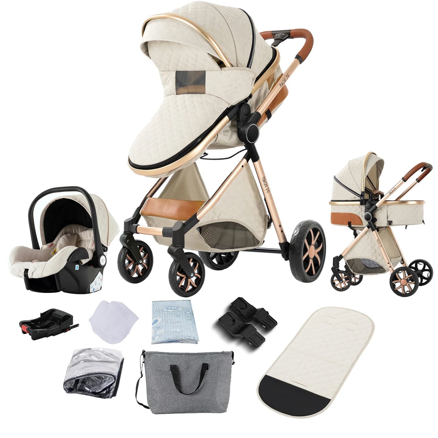 Baby Stroller 3 in 1 Travel System Pushchair Lightweight Pram All Terrain Baby Buggy Compact Fold Stroller