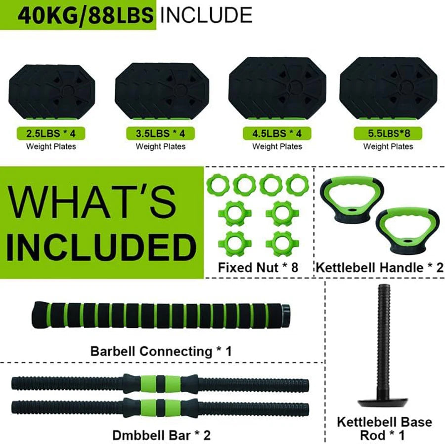66lbs 88lbs Weight 4 in 1 Adjustable Kettlebell Set Dumbbell Set for Gym Home Use