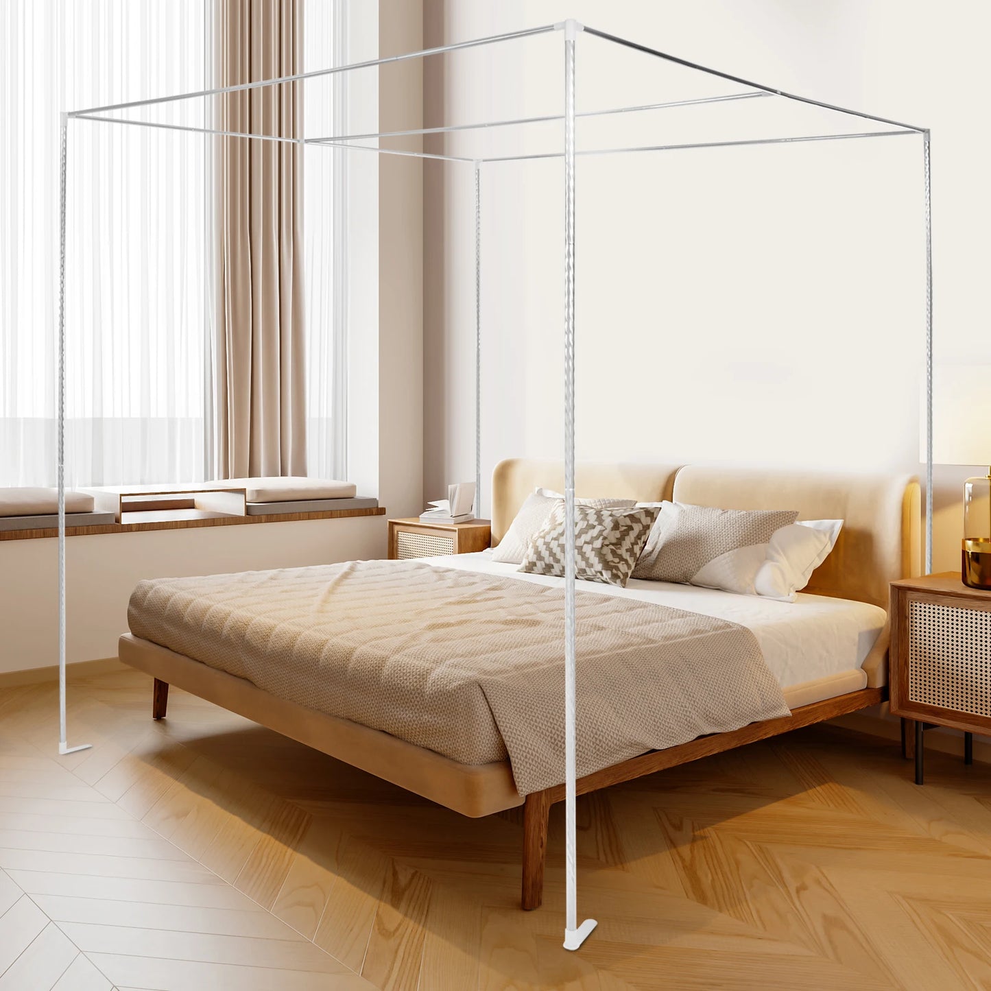 Mosquito Net Support 4 Corner Bed Canopy Frame Post Bracket Strong Stability Silver
