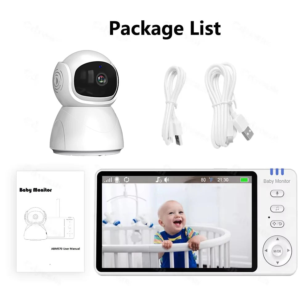5 Inch Electronic Baby Monitor With Pan Tilt Zoom Camera Battery IPS Screen Wireless Video Audio Lullaby Nanny