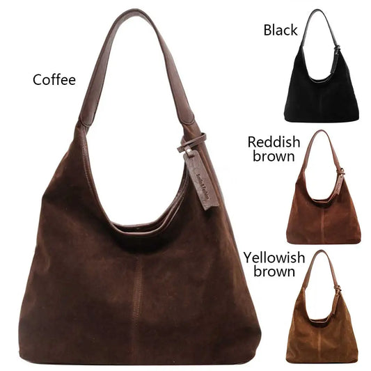 Women's Suede Hobo Slouchy Tote Bag with Magnetic Closure