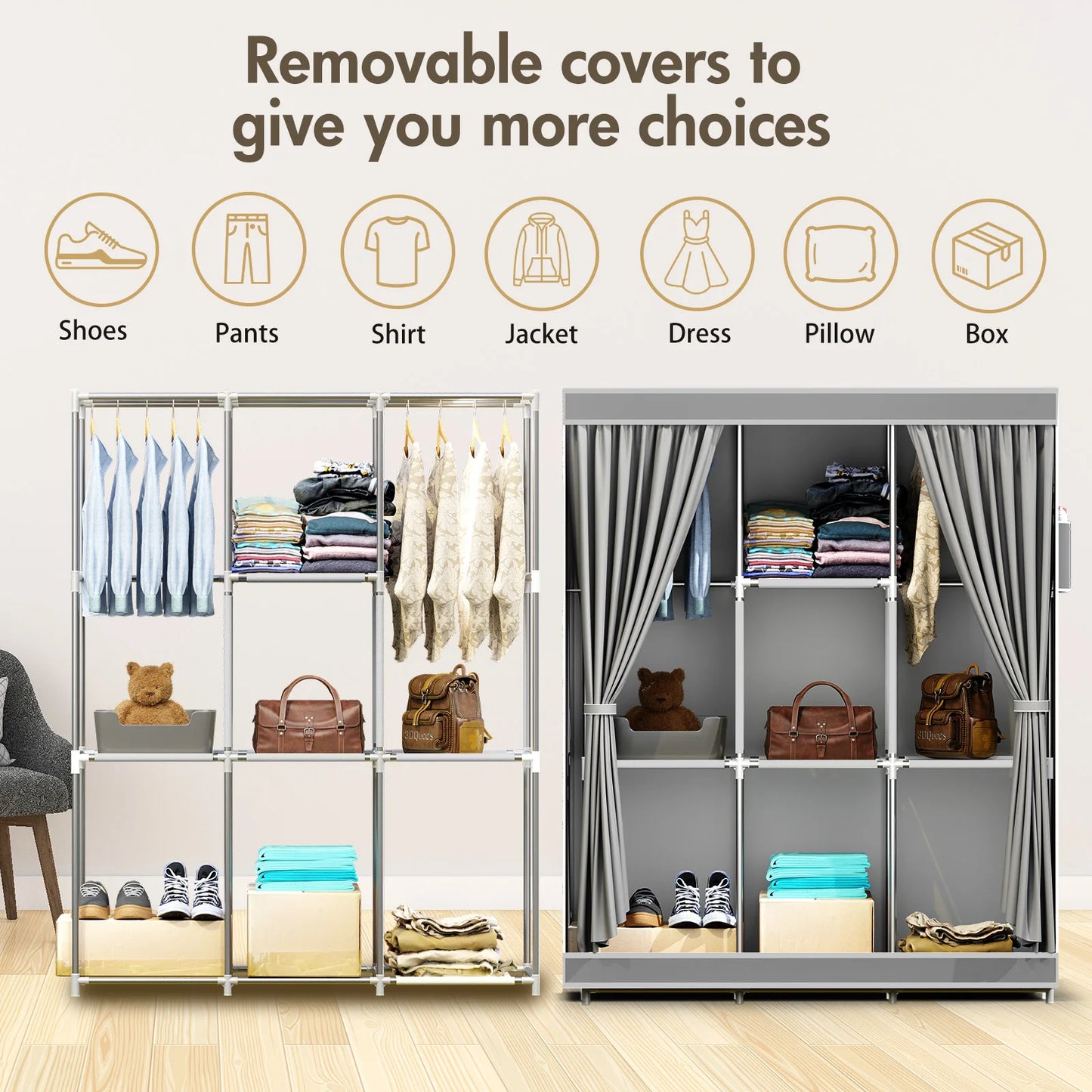 Portable Closet Storage Organizer Wardrobe Large Capacity