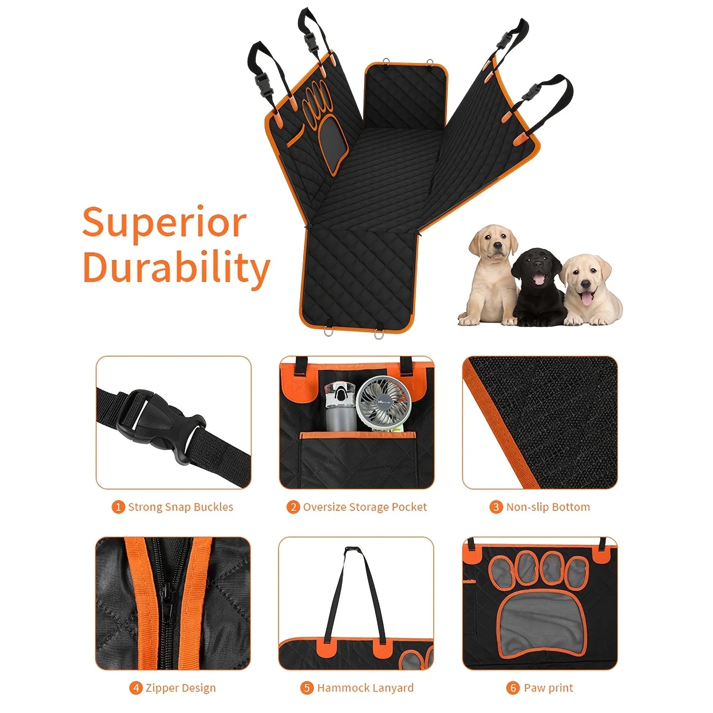 Dog Seat Cover Hammock For Cars Anti Slip Scratch Resistant