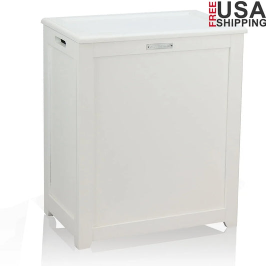 Storage Laundry Hamper MDF Wood with Hinged Lid Hand Grips Raised Bottom Rubber Bumpers Organizes Toys and Linens