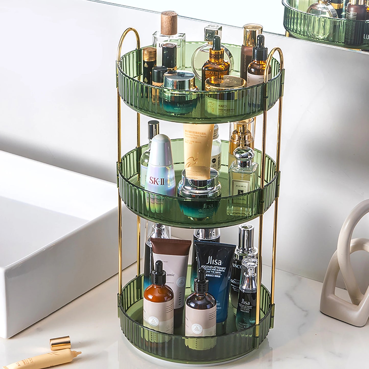 Rotating Makeup Organizer Three Tier Vanity Storage