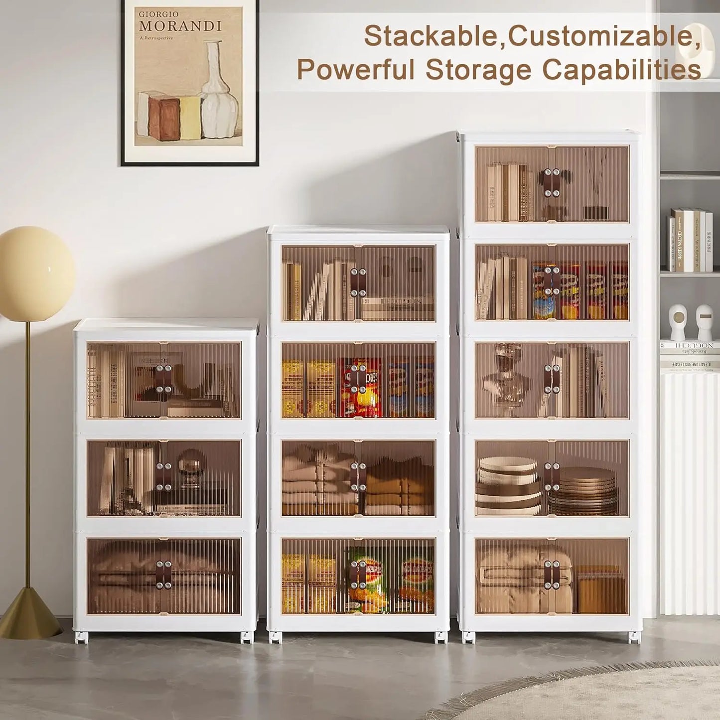 Three Tier Foldable Storage With Wheels Stackable Organizer