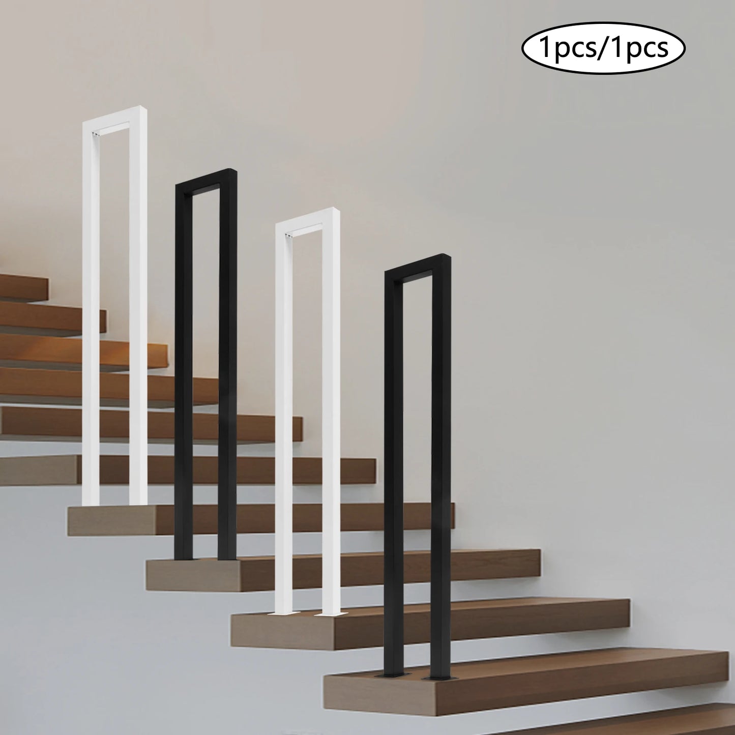 Modern U-Shaped Handrail for Stairs, Galvanized Iron with Rust-Resistant Coating, Pre-Drilled Holes for Quick Installation, Supp