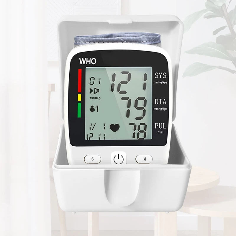 Digital Blood Pressure Monitor Wrist Tensiometer Electronic Sphygmomanometer Tonometer with LCD Display and 90 Memory Rechargeable Battery