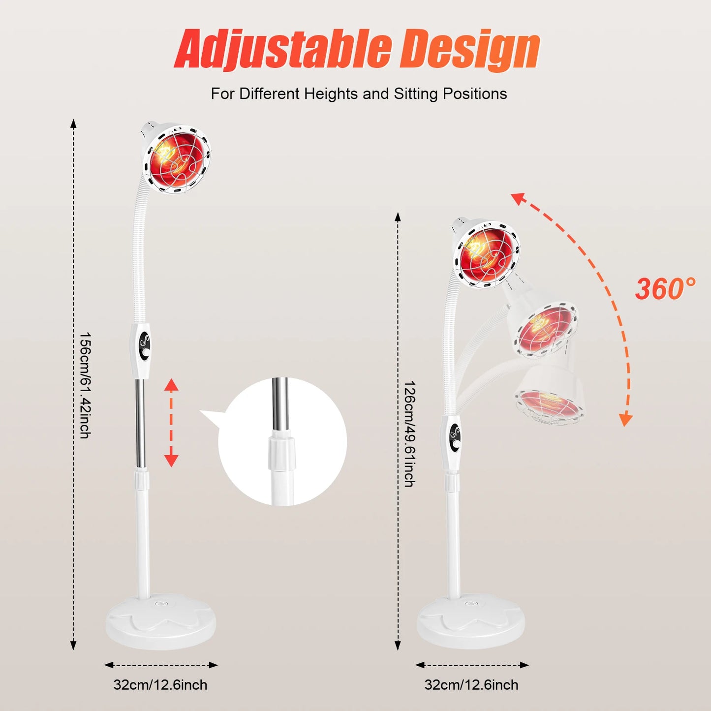 Infrared Heat Lamp 275W Pain Relief Standing Therapy Lamp