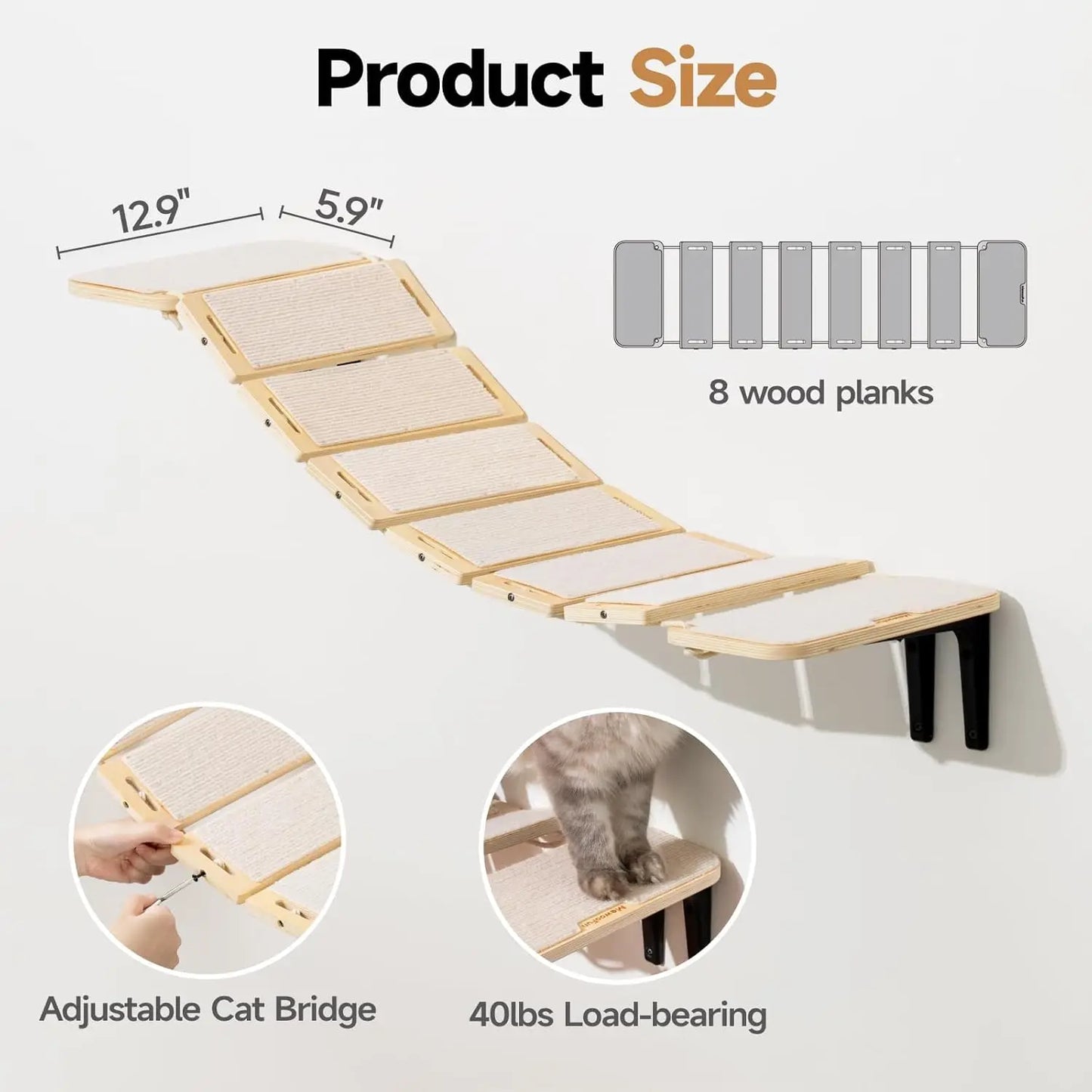 MEWOOFUNCN Cat Bridge Wall Mounted Wooden Climbing Shelves Five Tier