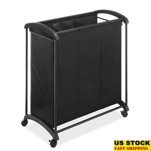 3 Section Laundry Sorter with Wheels Fabric Mesh Heavy Duty Laundry Hamper Rolling Storage Bin Toy Organizer for Adults and Teens