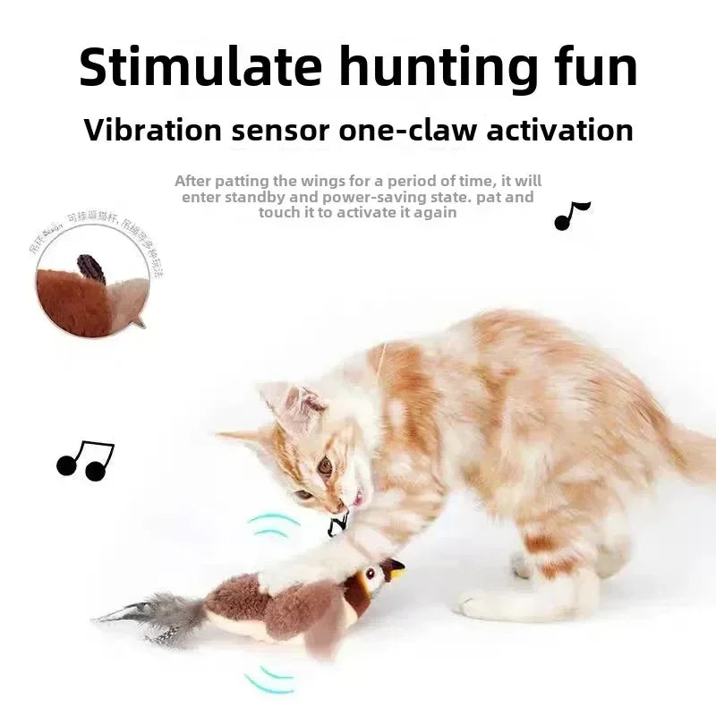 Hot Cat Interactive Catnip Bird Plush Toy Touch Activated Squeak
