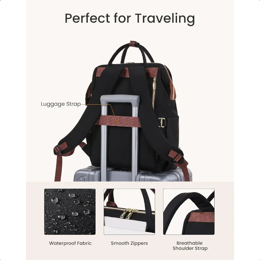 Laptop Backpack for Women, 15.6 Inch, Waterproof Tumbler Holder