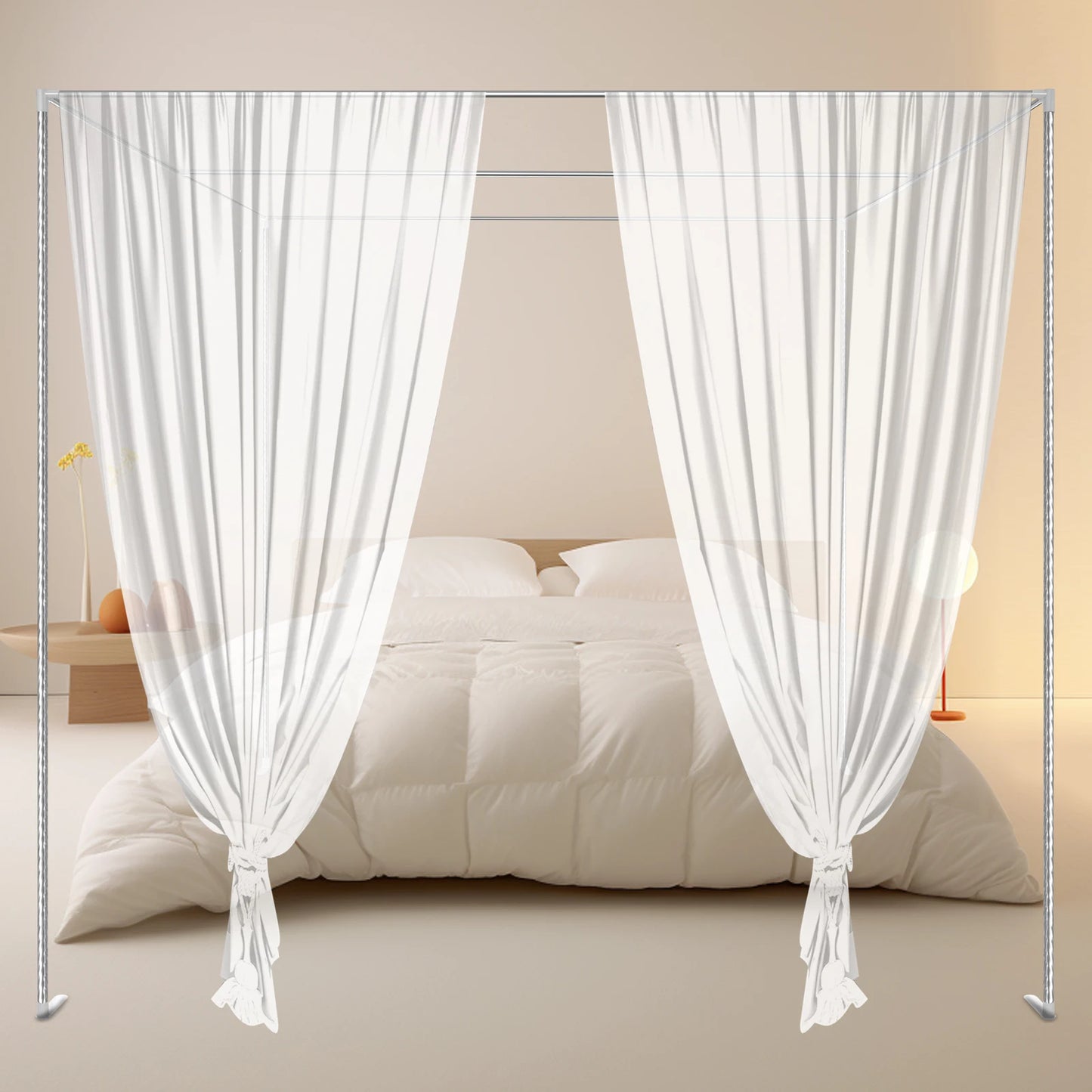 Mosquito Net Support 4 Corner Bed Canopy Frame Post Bracket Strong Stability Silver