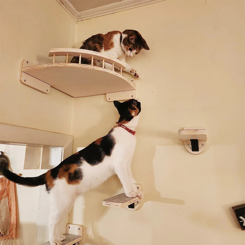 Cat Climbing Shelf Wall Mounted Four Step Stairway With Sisal Scratching Post For Cats Tree Tower Platform