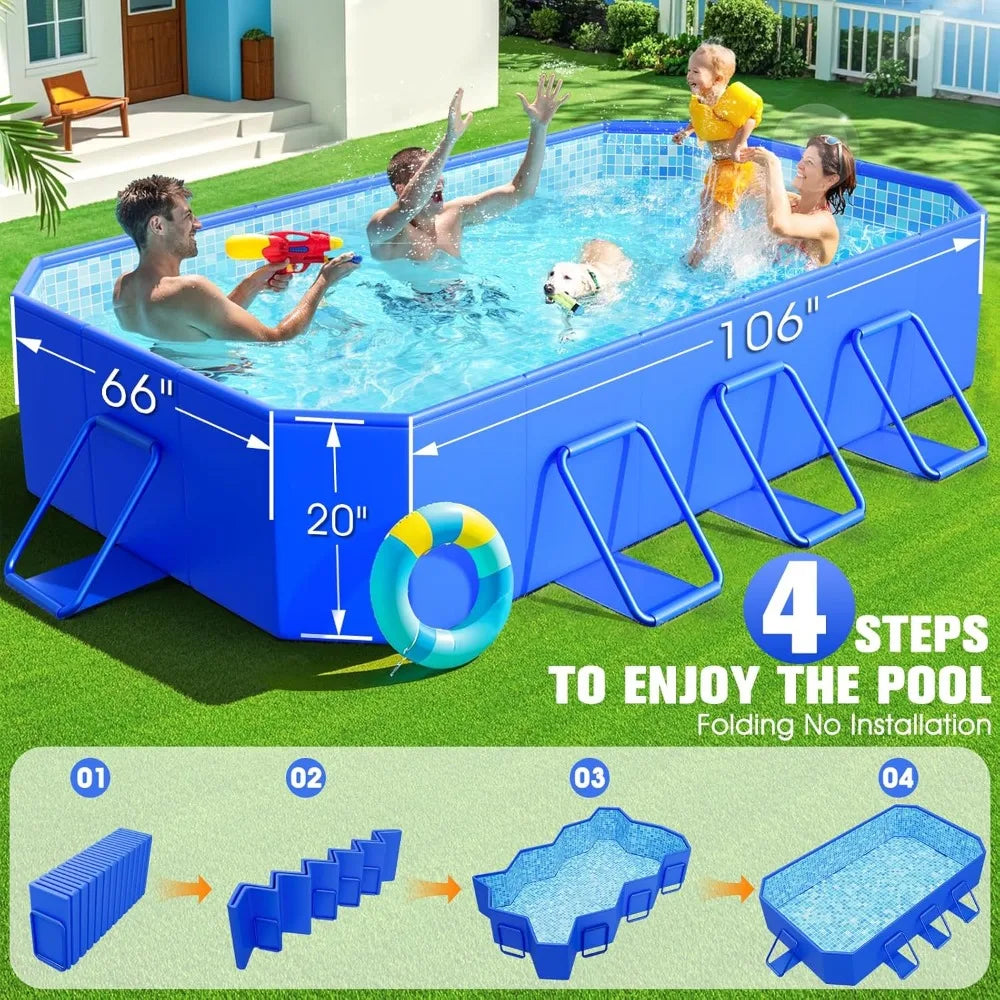 New Foldable Large Non Inflatable Swimming Pool Oversized Thickened Portable Folding Kids Pool for Backyard 6 Feet by 66 Inches by 20 Inches