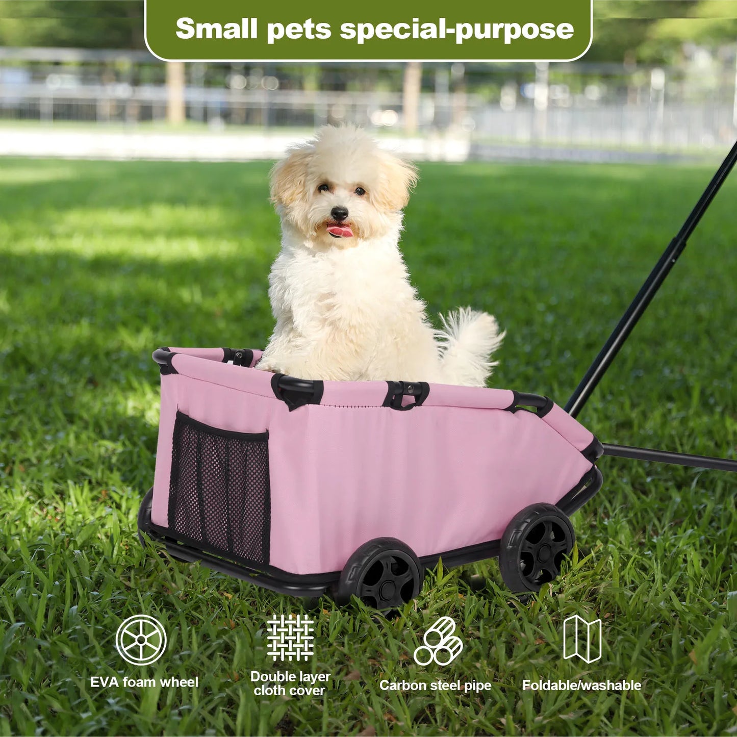 Small Pet Cart 4 Wheels Folding Dog Stroller Lightweight 360 Degree Rotating Trolley Pet Stroller for Small Cats and Dogs