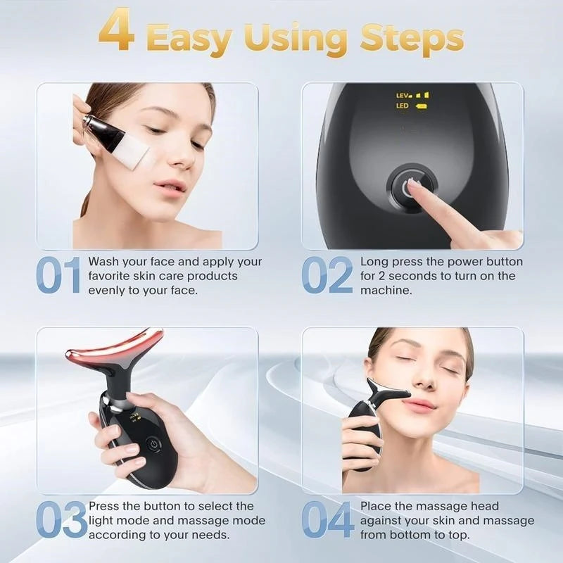 7LED Color Vibrating Neck and Facial Massager USB Charging