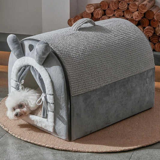Portable Indoor Dog Cave Bed With Washable Cushion, M Size