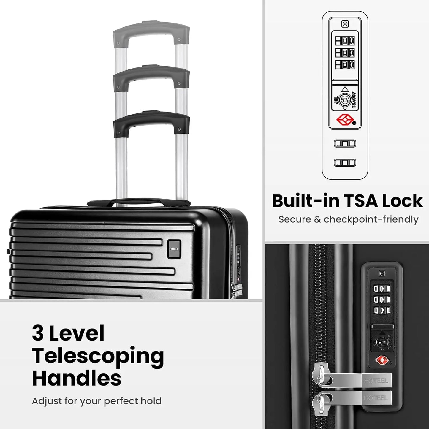 HOTEELCN Luggage Set Hardshell ABS PC Spinner Suitcases