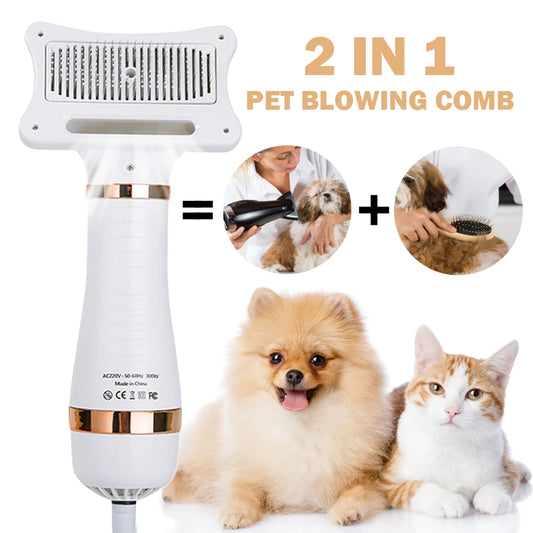 2 In 1 Portable Cat Grooming Brush Low Noise Dog Hair Dryer Comb Pet Hair Removal Dust Proof Grooming Tool for Small Medium Large Dogs Cats