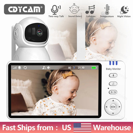 5 Inch Electronic Baby Monitor With Pan Tilt Zoom Camera Battery IPS Screen Wireless Video Audio Lullaby Nanny