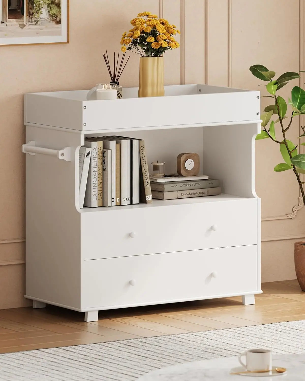Baby Changing Table Dresser With 2 Drawers And Open Storage