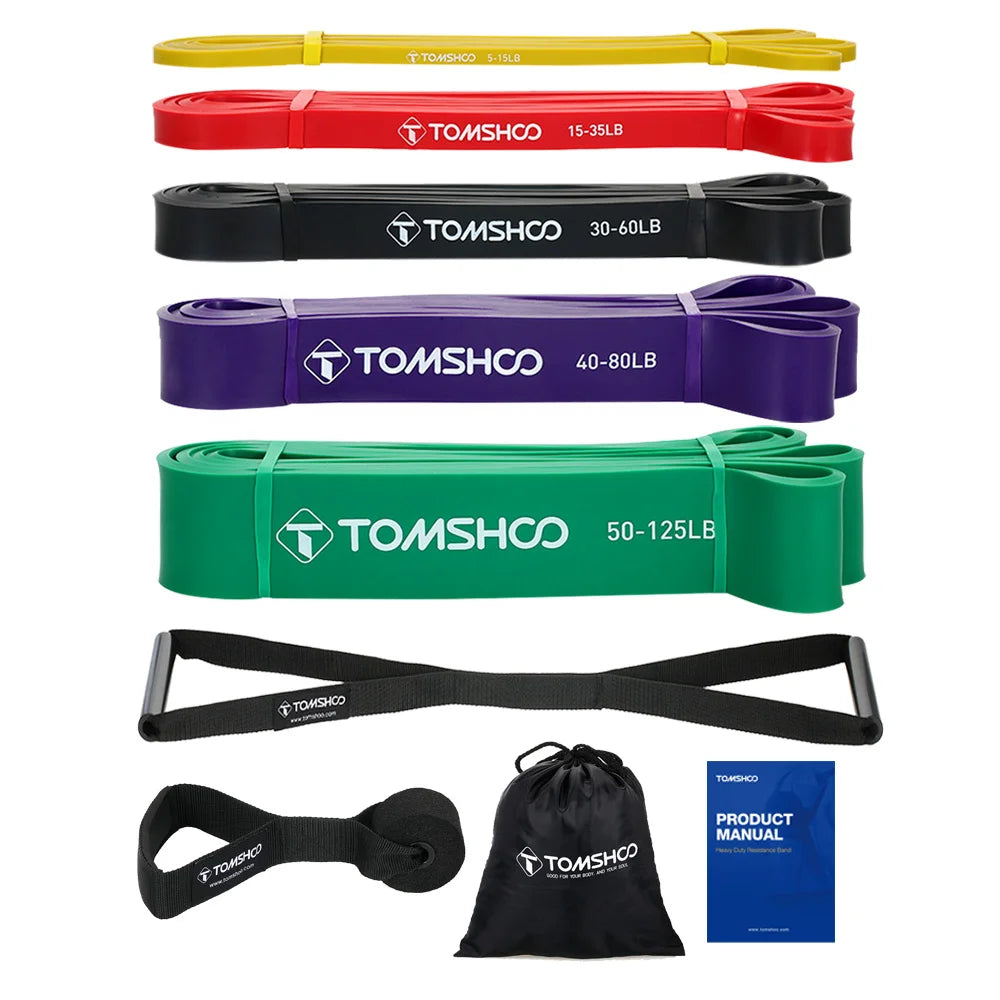 5 Pack Pull Up Assist Bands Set Resistance Loop Bands Powerlifting Exercise Stretch Bands with Door Anchor and Handles