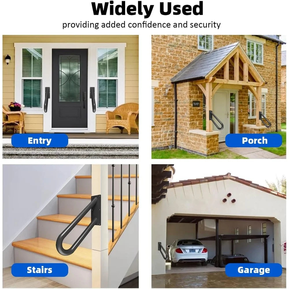 Heavy Duty Wall Mounted Handrails Outdoor Indoor Steps Stair Railing U-Shape Non-Slip Grab Bars Support Elderly Disabled Safety