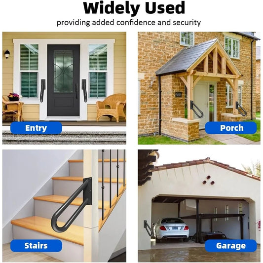 Heavy Duty Wall Mounted Handrails Outdoor Indoor Steps Stair Railing U-Shape Non-Slip Grab Bars Support Elderly Disabled Safety