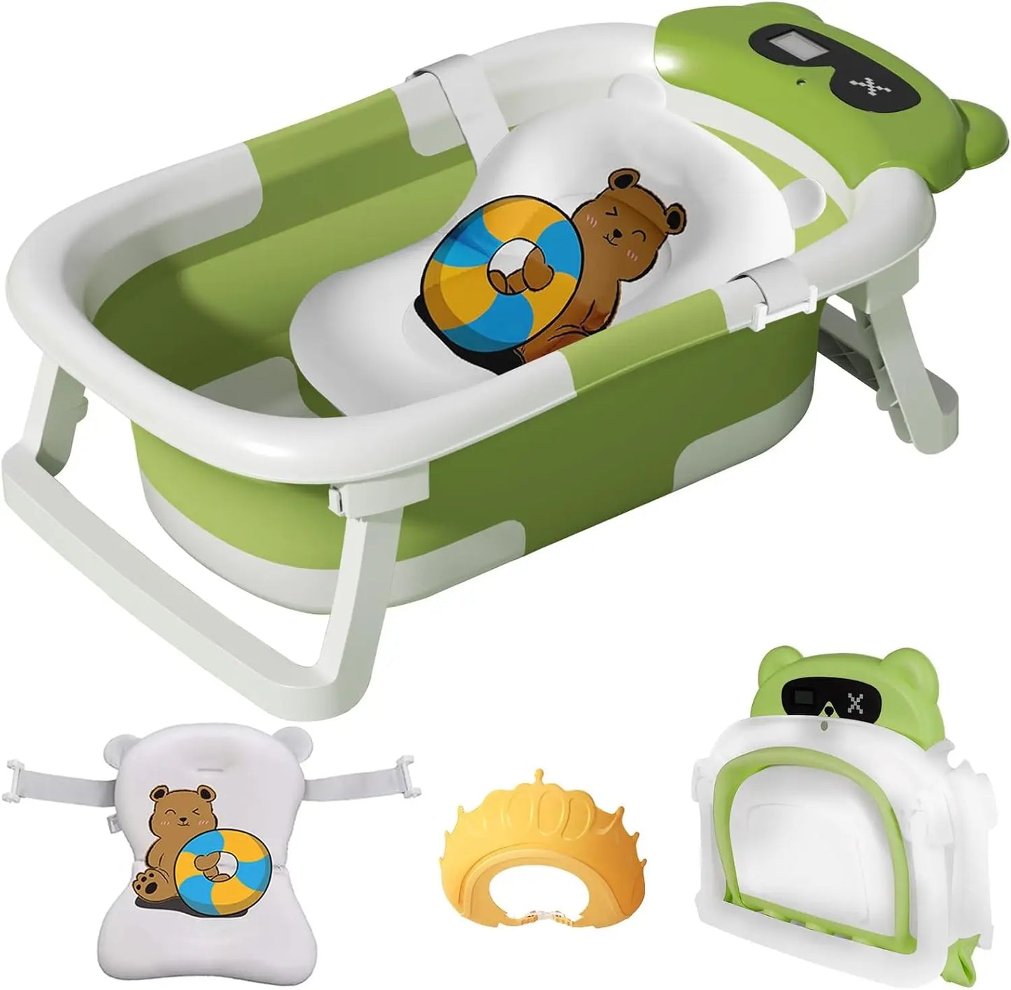 Foldable Baby Bathtub with Thermometer and Floating Cushion for Infants and Toddlers 0 to 36 Months