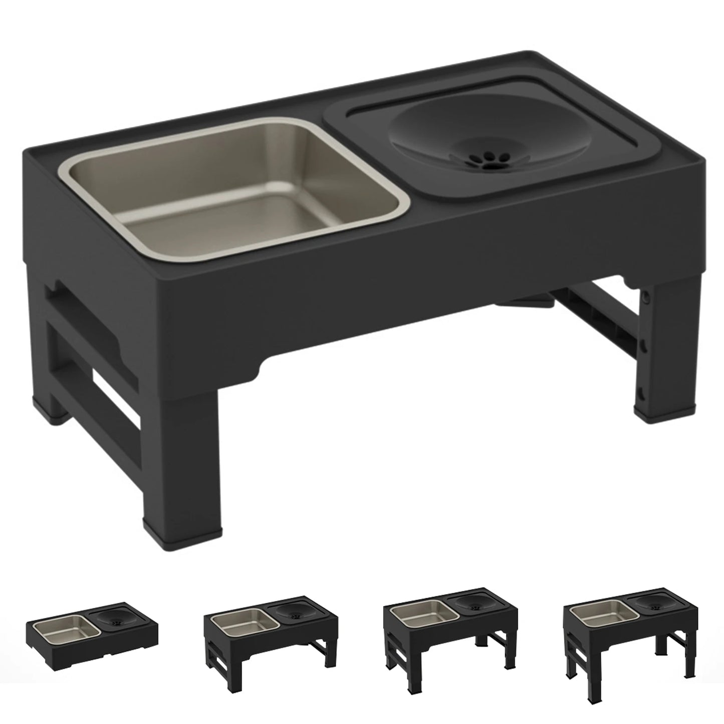Elevated Dog Food Slow Feeder with Adjustable Heights Raised Dog Bowl Stand and Stainless Steel Bowls Anti Slip Dog Water Bowl