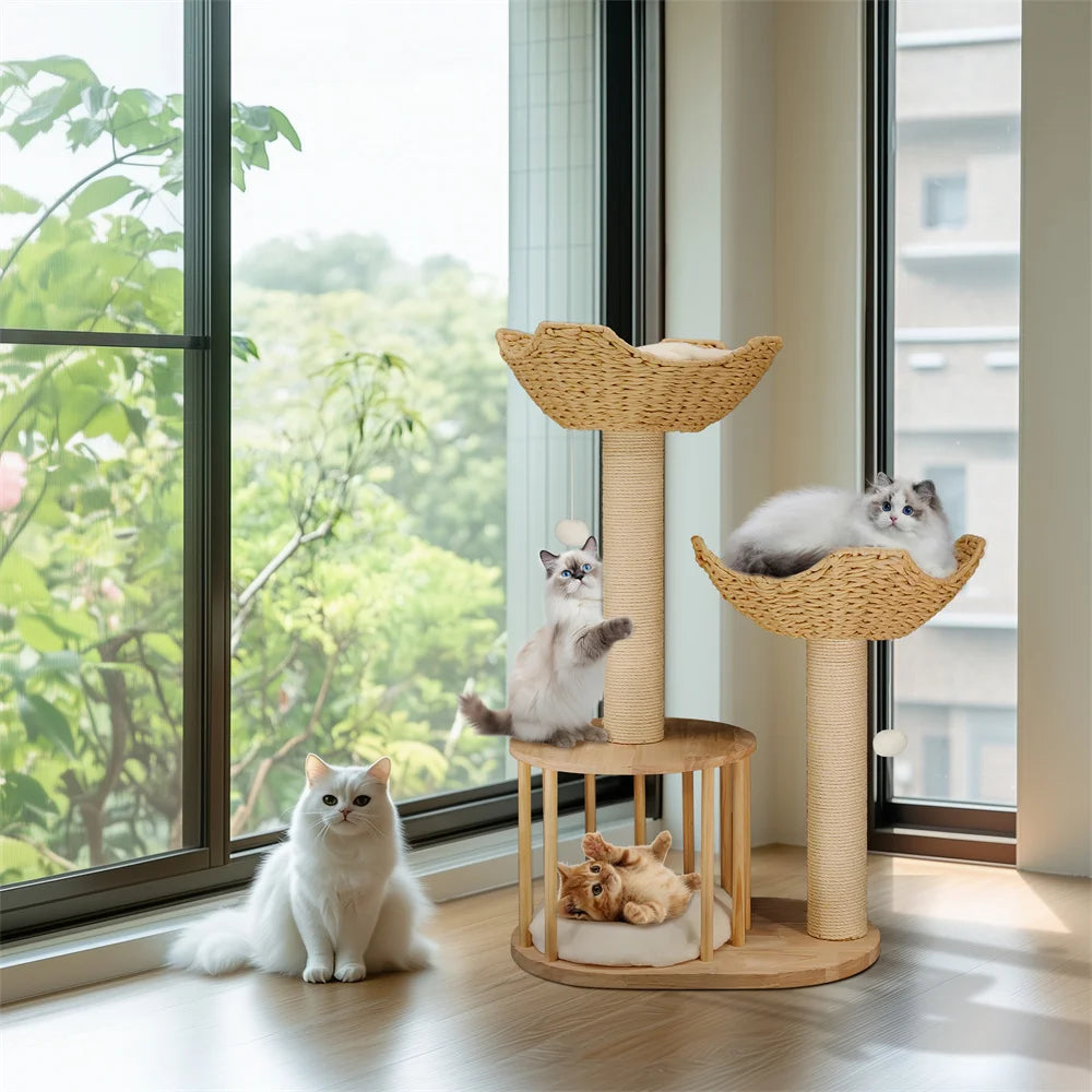 BORWARTCN 3 Tier Cat Tree With Plush Napping Perches
