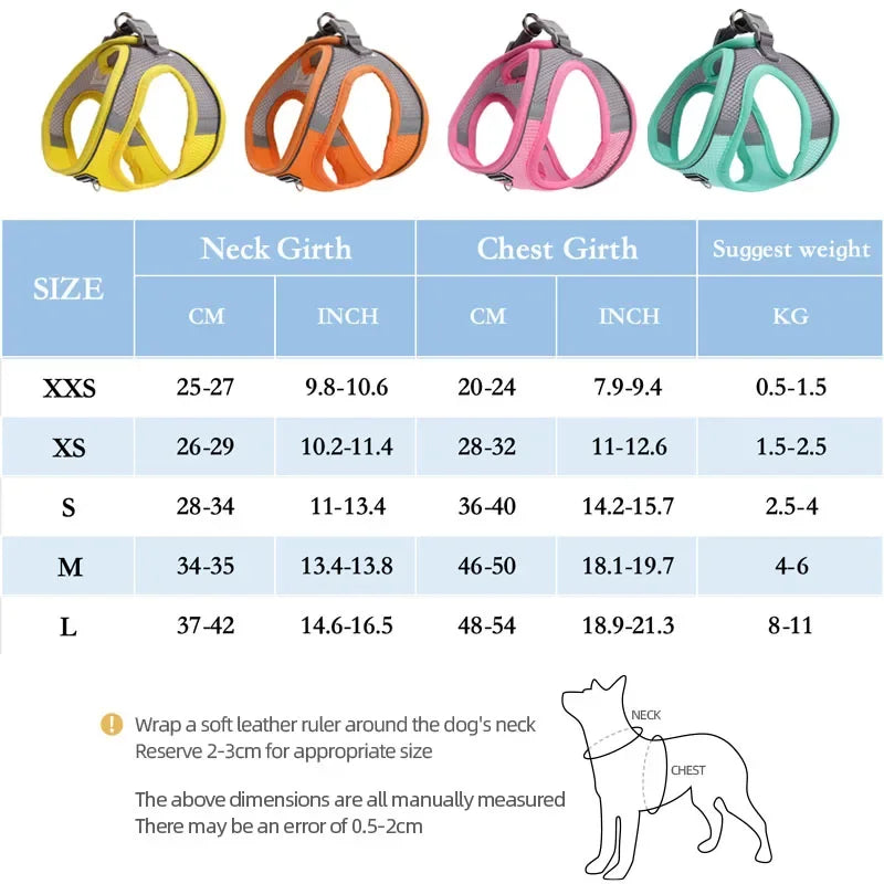 Dog Harness for Small Dogs Adjustable Puppy and Cat Vest for French Bulldog Chihuahua and Pug with Outdoor Walking Collar and Leash Set