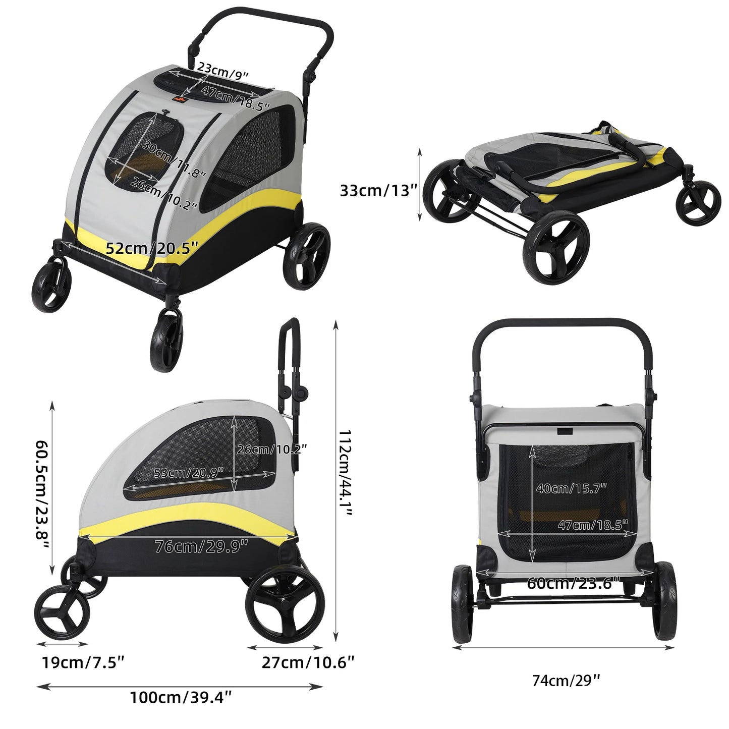 Premium 4 Wheel Foldable Dog Stroller Pram For All Sizes