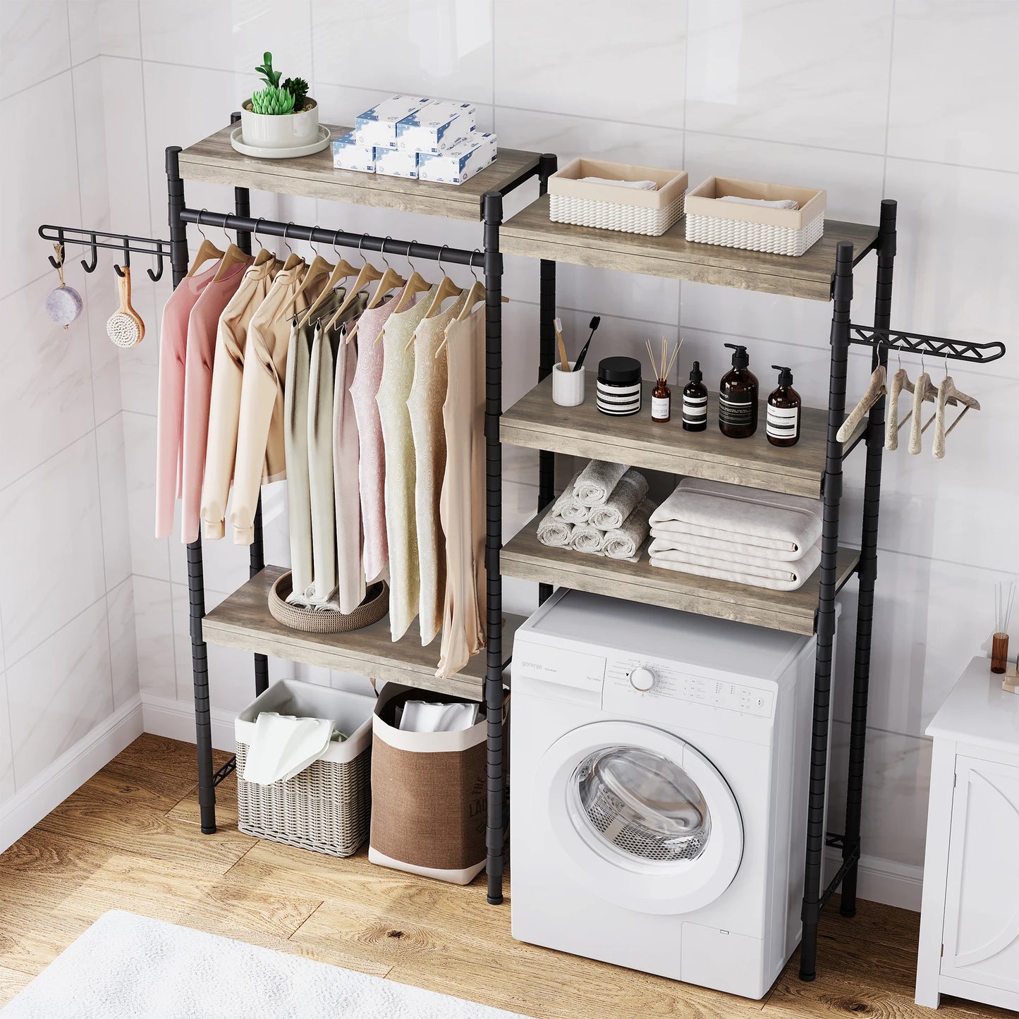 HiMISS 5 Tier Wood Over Washer and Dryer Storage Shelf