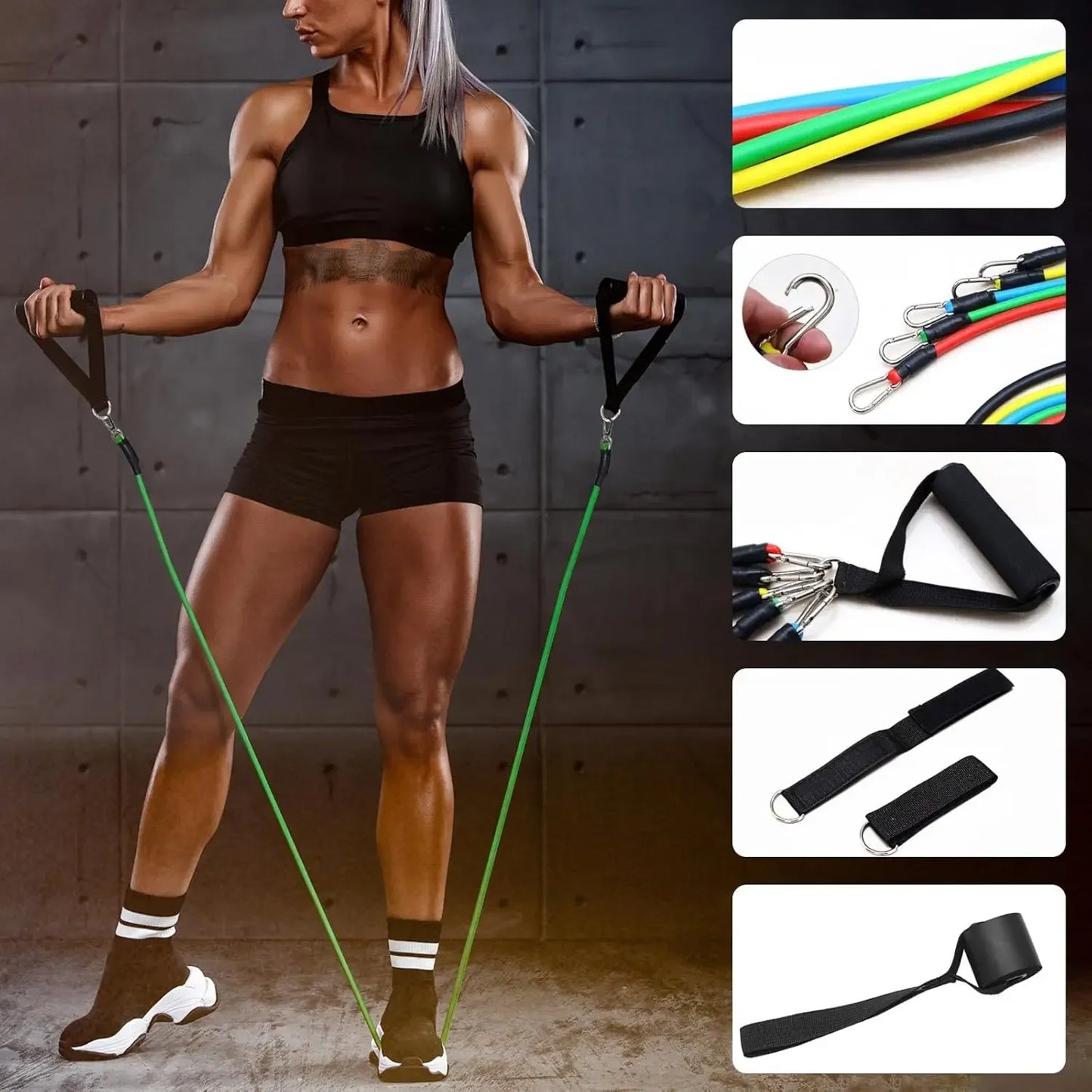 XMSJ Crossfit Latex Resistance Band Set 11 Piece Exercise