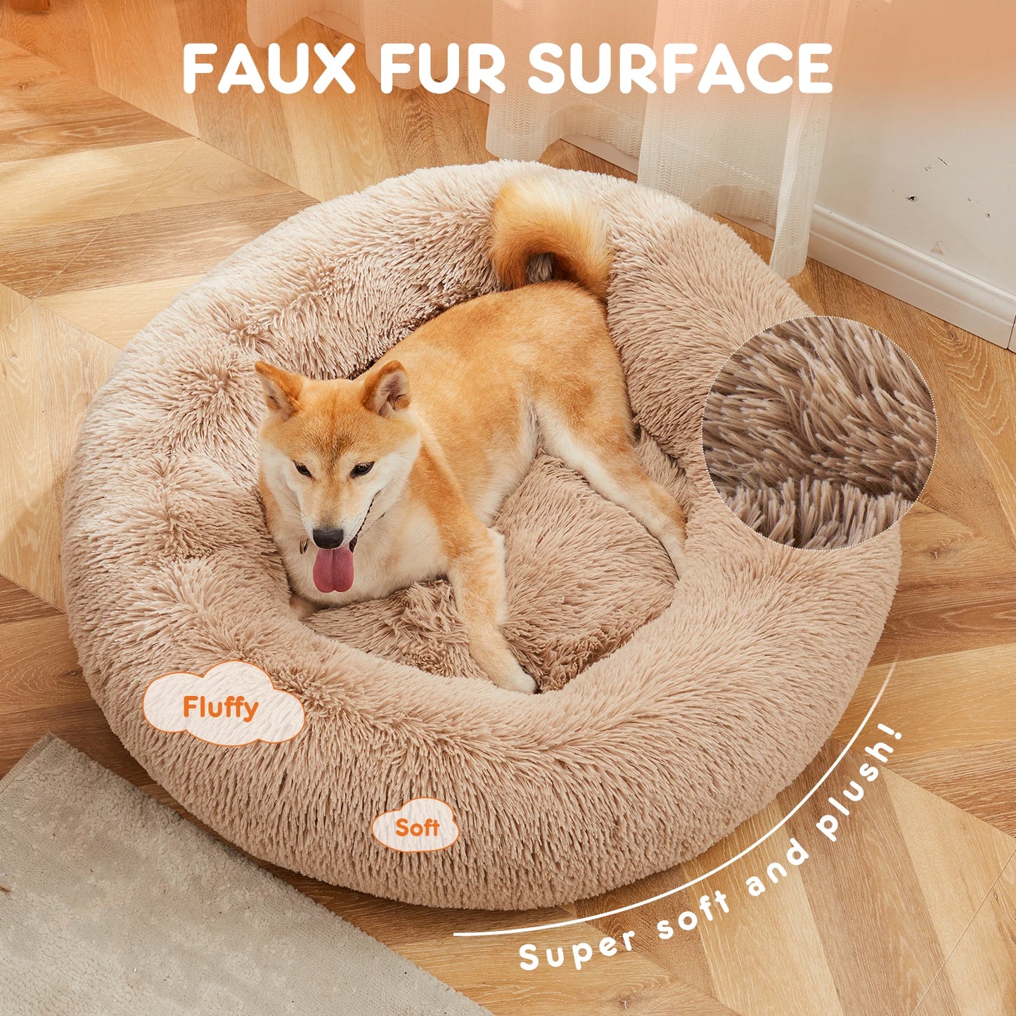 JHK Calming Round Plush Dog Bed For Large Dogs Washable