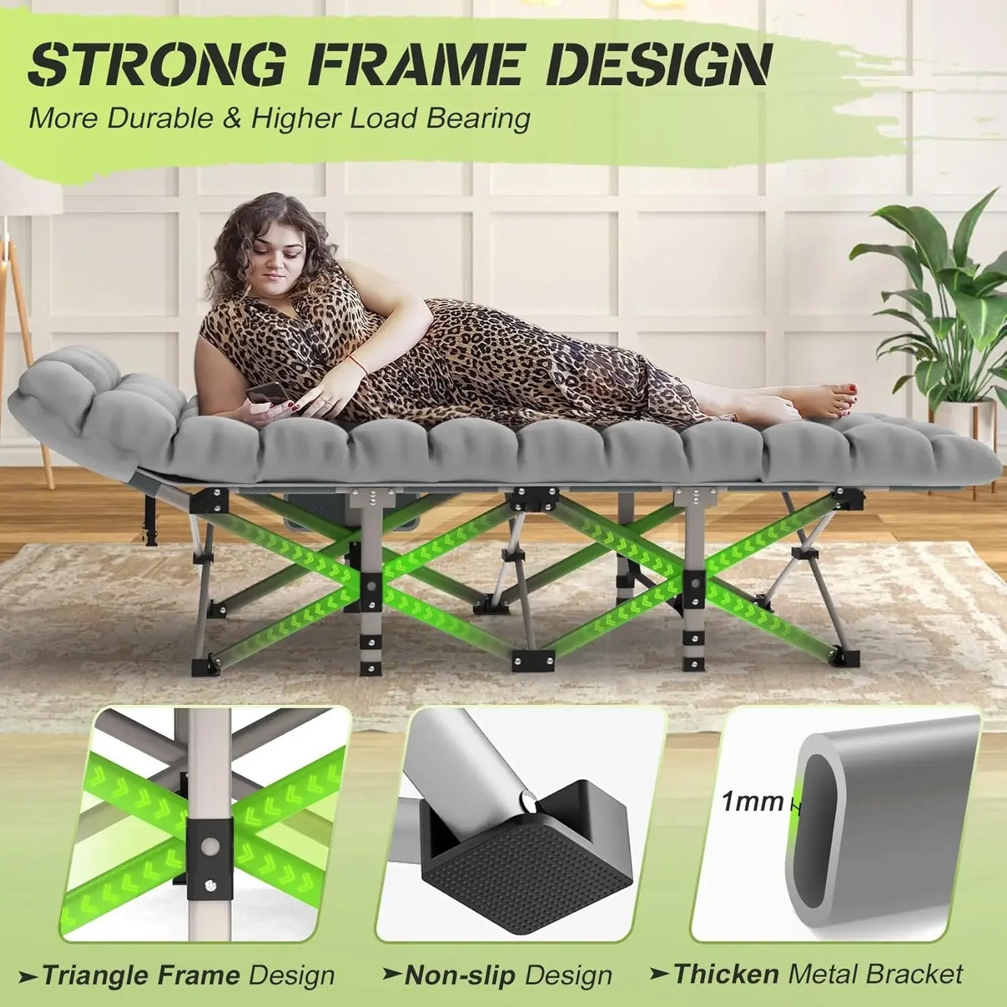 Snozeflex Portable Folding Camping Bed For Adults Outdoor Cot With Comfort Mattress